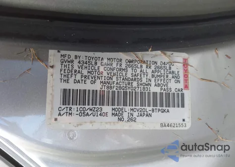 2000 Lexus Es 300 z USA, uszkodzony, nr VIN JT8BF28G5Y0271831